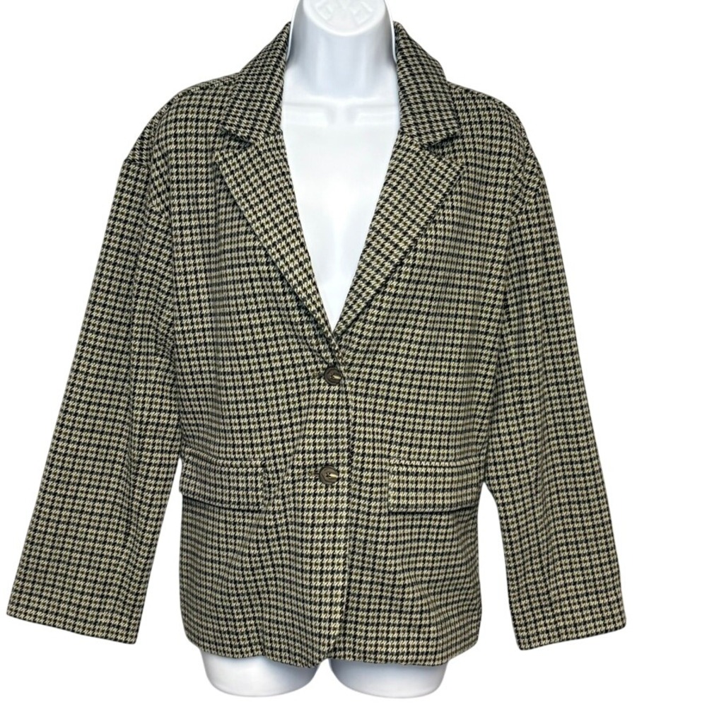 Madewell Oversized Houndstooth Green Preppy Old Money Academia Blazer Womens XS